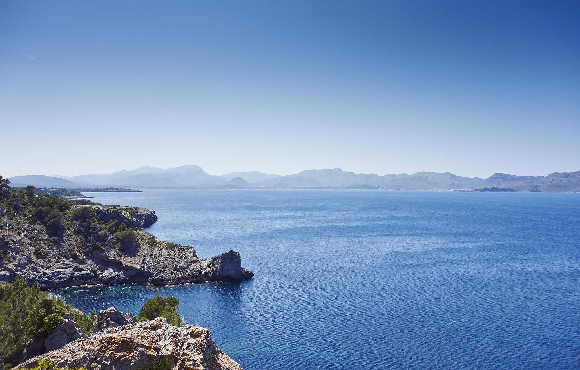 Elevated coastal viewpoint in Mallorca, looking west over the Mediterranean